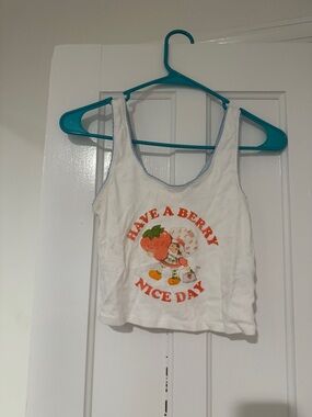 Forever 21 White Crop Tank with Strawberry Graphic